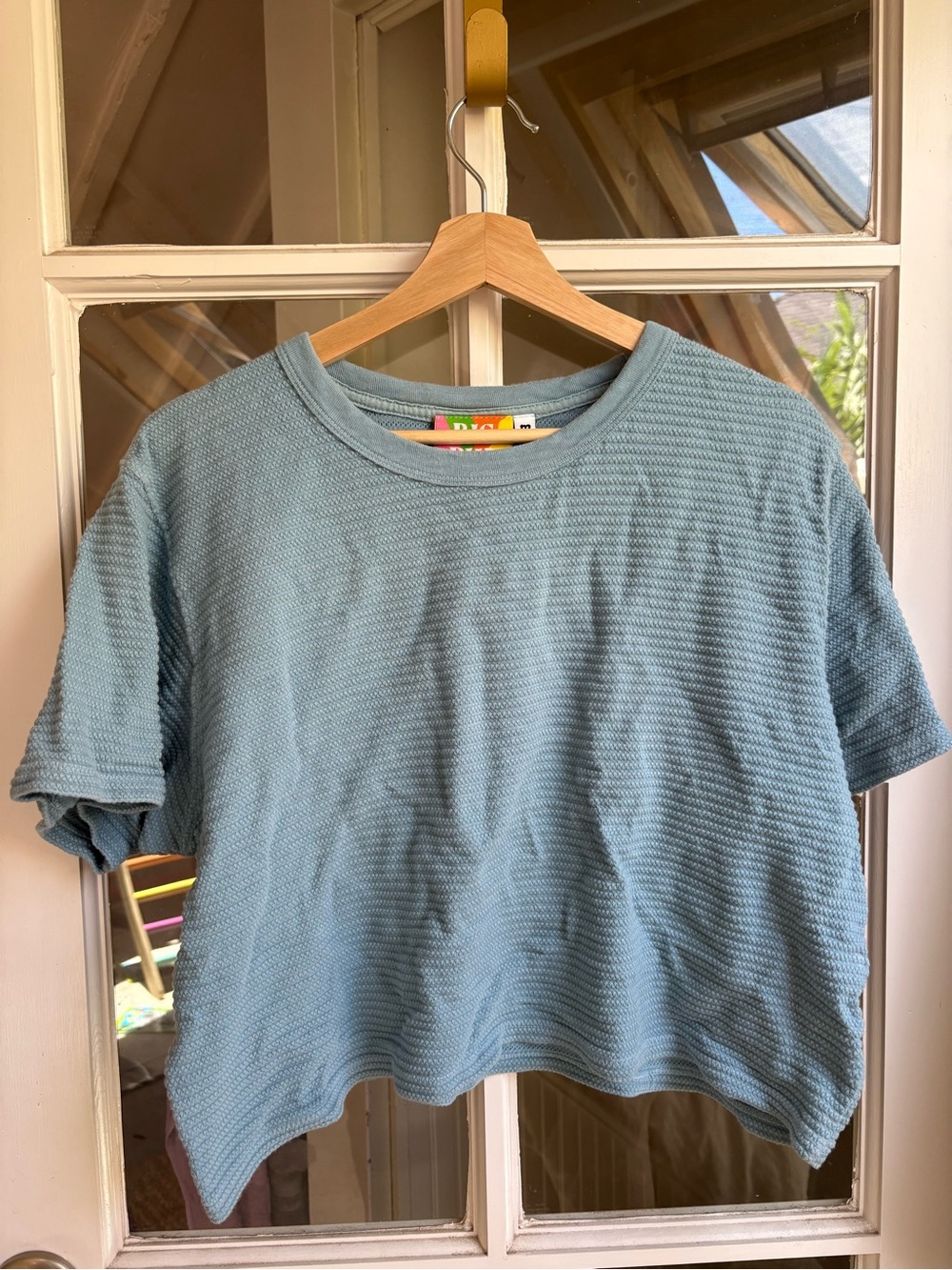 Big Bud Press Textured Cropped Crewneck Tee - Dusty Blue